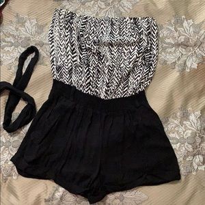 Black/White Strapless Romper